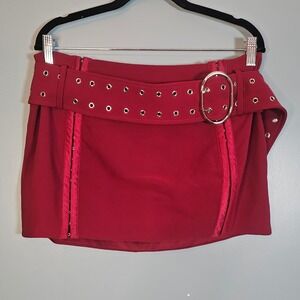NWT Outcast Women's Wine Red Mini Skirt with Grommet Belt and Buckle Size L